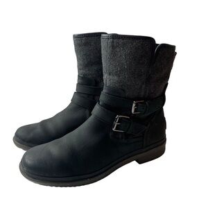 UGG Simmons womens Black Leather/ wool Lined ankle booties Size 8